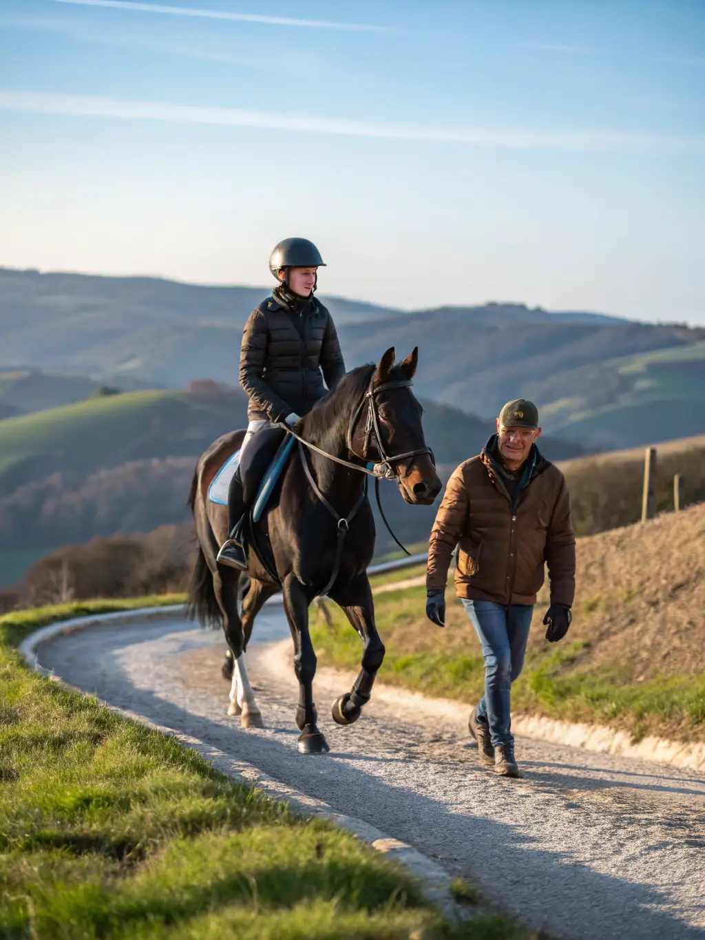 A person riding a horse on a designated equestrian trail, emphasizing the equestrian activities provided by LES CHEMINS DE MANSAC.
